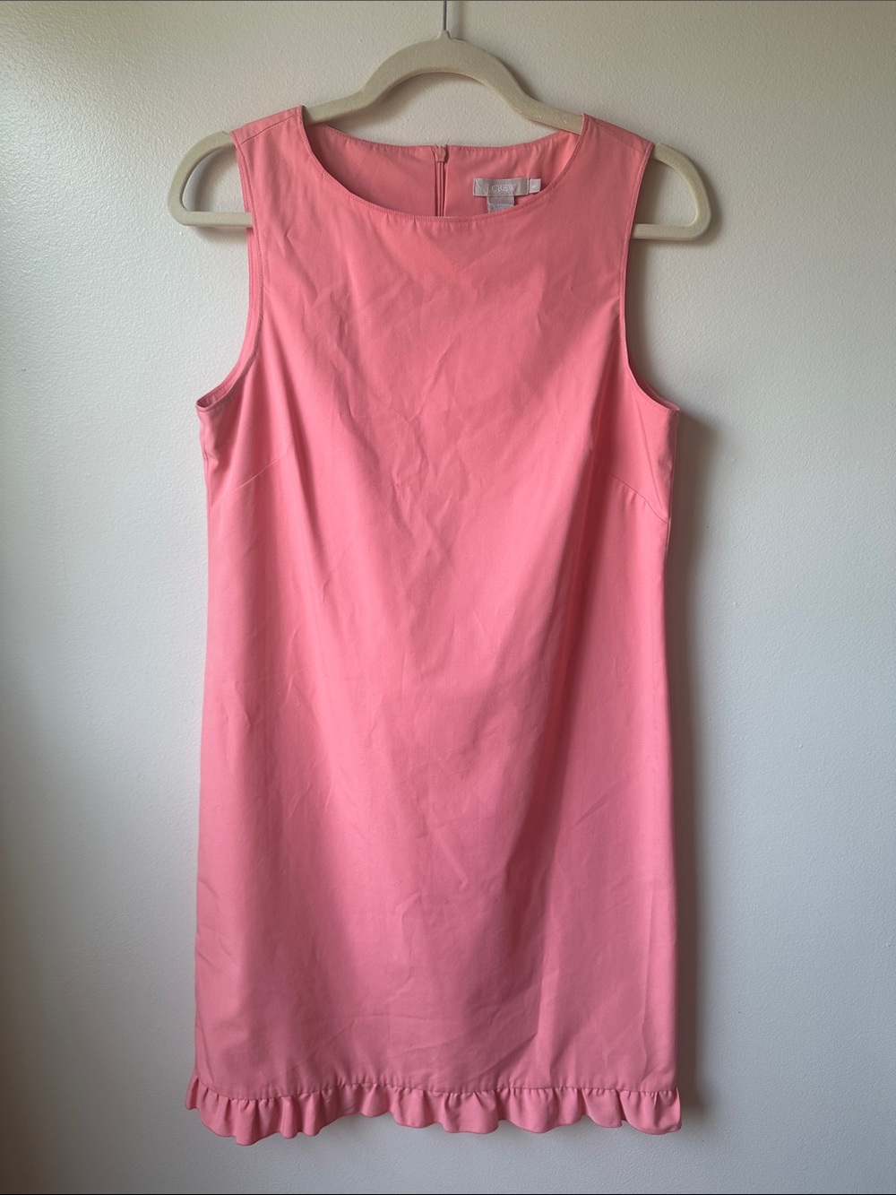 J. Crew Coral Pink Sleeveless Shift Dress with Ruffle Hem - SZ 6